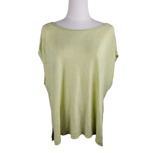 Eileen Fisher Organic Linen Top L/XL Light Green Boho Lightweight Relaxed Fit - Picture 1 of 7